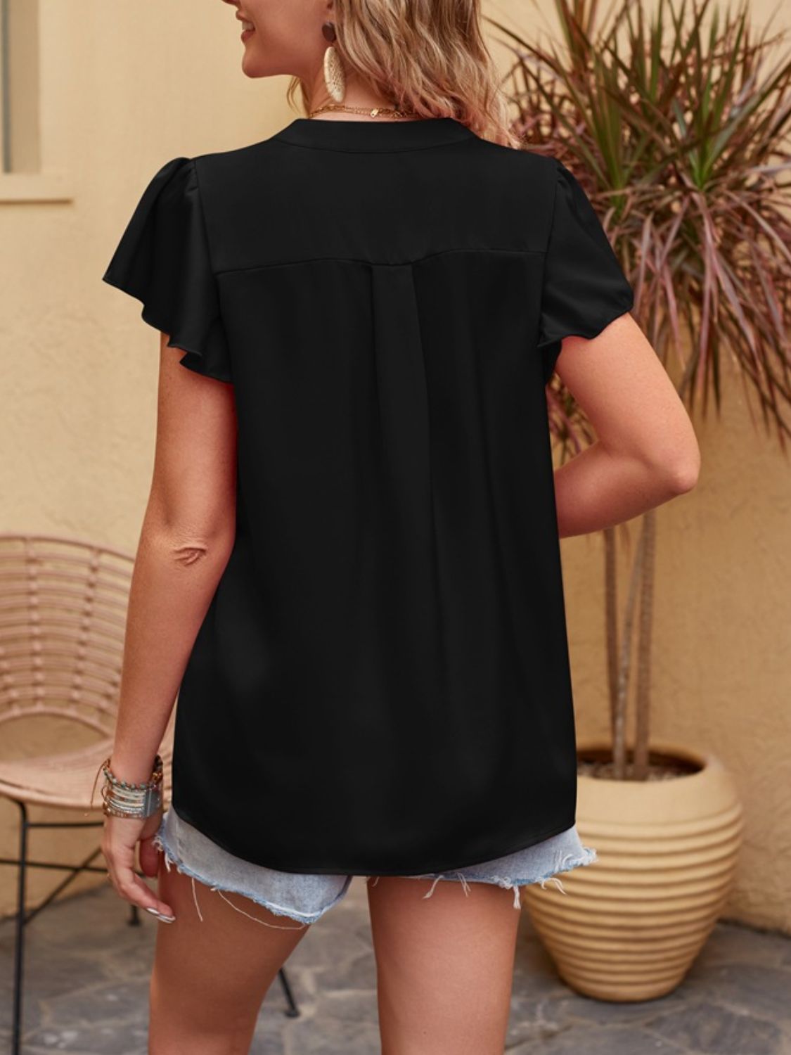 Mandy Notched Short Sleeve Blouse