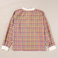 Mulit-Color Plaid Round Neck Long Sleeve Blouse