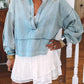 Slit Raw Hem Notched Denim Top