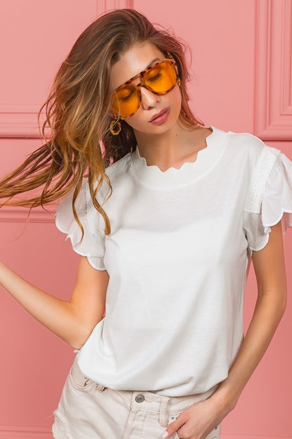 BiBi Scallop Edged Lace Trim Top - Brand BiBi
