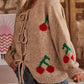 Tied Cherry Round Neck Long Sleeve Cardigan