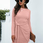 Tied Round Neck Long Sleeve Mini Dress