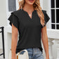 Full Size Eyelet Notched Flutter Sleeve T-Shirt