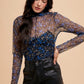 Annie Wear Floral Lettuce Hem Sheer Mesh Top