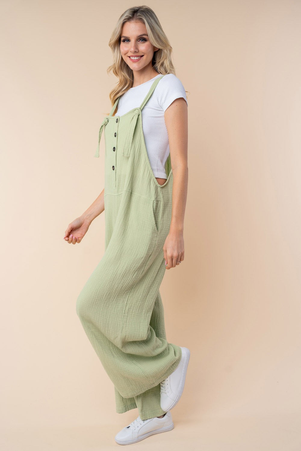 White Birch Texture Sleeveless Wide Leg Jumpsuit *