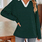 Lovelet Striped Johnny Collar Long Sleeve T-Shirt