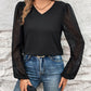 Full Size V-Neck Swiss Dot Long Sleeve Blouse