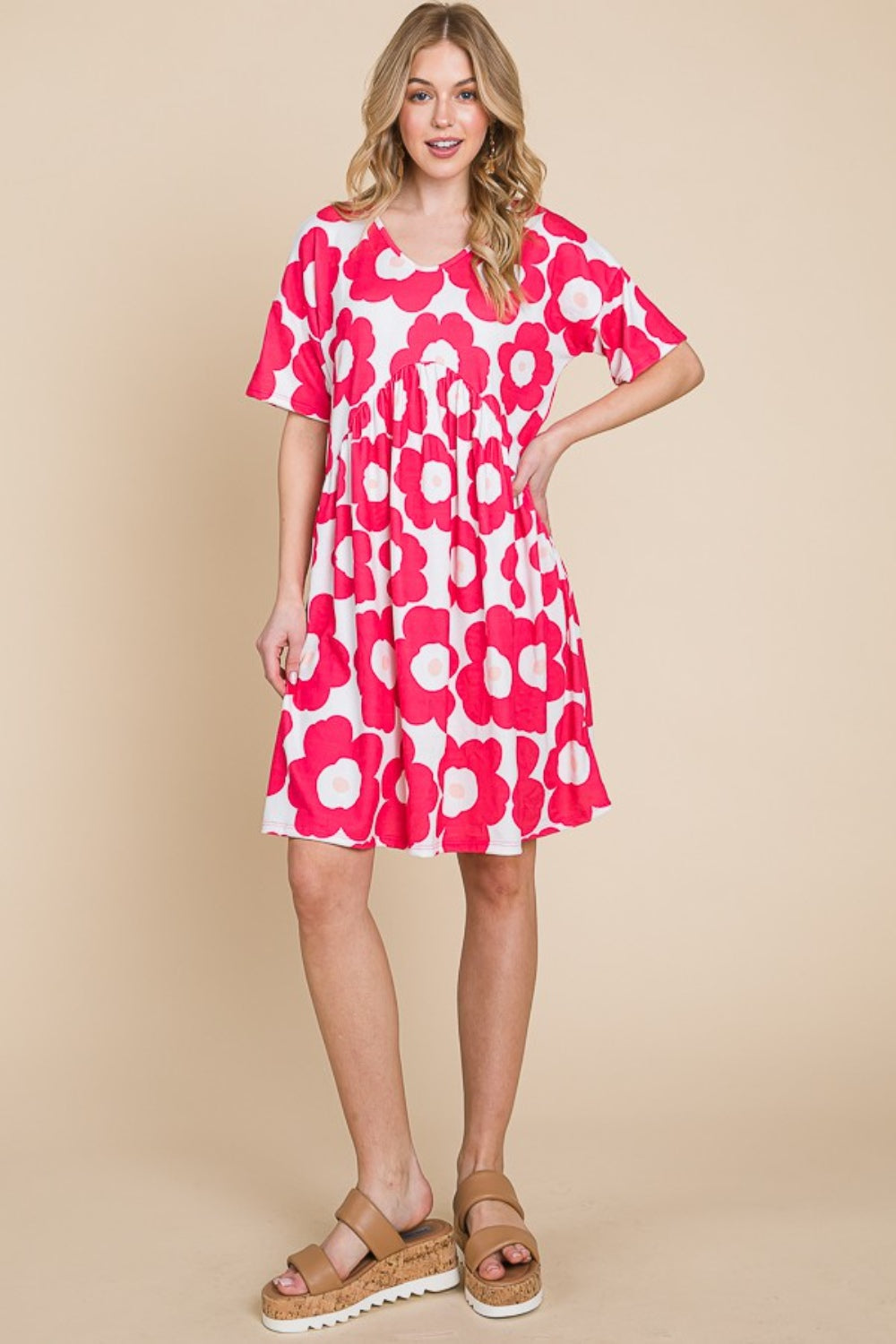 BOMBOM Flower Print Ruched Dress *