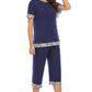 Round Neck Short Sleeve Top and Capris Pants Lounge Set