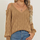 Cable-Knit V-Neck Long Sleeve Sweater