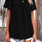 Swiss Dot Smocked Round Neck Short Sleeve Blouse