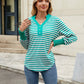Contrast Striped Notched Long Sleeve Top
