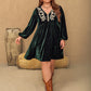 Plus Size Embroidered V-Neck Long Sleeve Dress