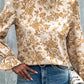Aurora Lea Floral Print Mock Neck Flounce Sleeve Blouse