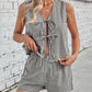 Lovelet Tied Plaid V-Neck Vest and Shorts Set