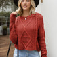 Cable-Knit Round Neck Dropped Shoulder Sweater