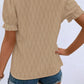 Texture Notched Short Sleeve Blouse