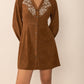 Notched Button Down Long Sleeve Mini Dress