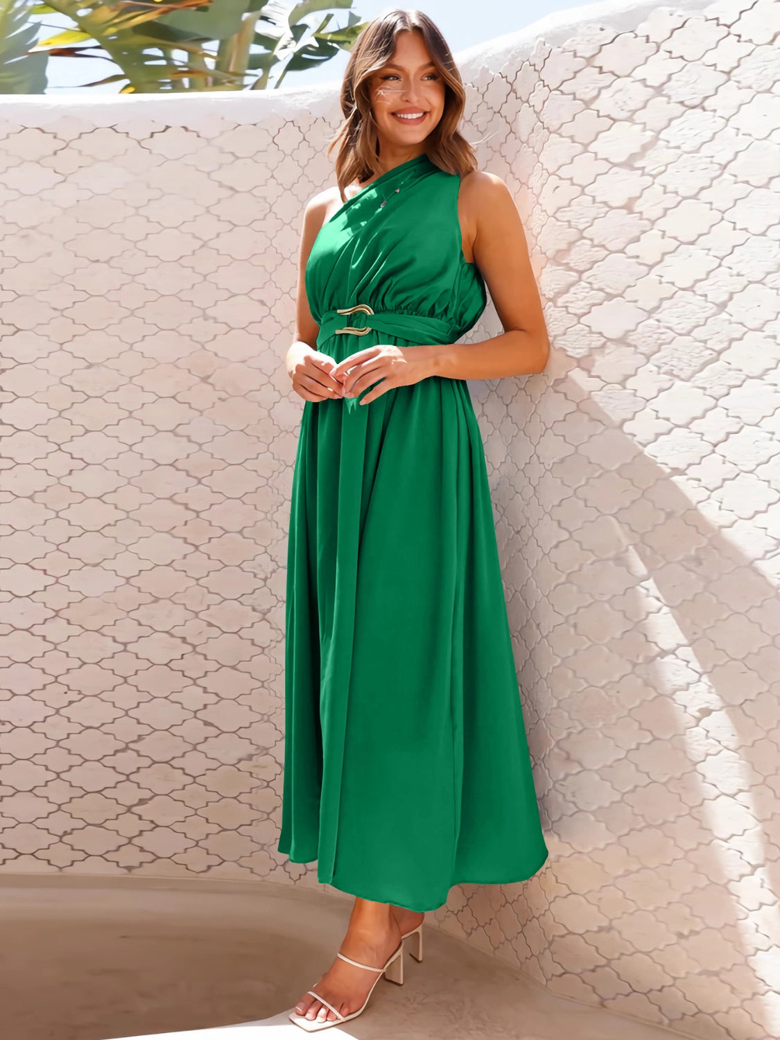 Full Size Single Shoulder Midi Dress