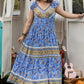 Plus Size Smocked Printed Blue Cap Sleeve Dress
