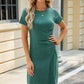Ruched Round Neck Short Sleeve Mini Dress