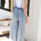 Frayed Exposed Seam Wide Leg Denim Overalls