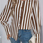 Perfee Striped Round Neck Long Sleeve Blouse