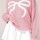 Bow Graphic Round Neck Long Sleeve Sweater