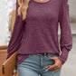 Full Size Decorative Button Round Neck Long Sleeve T-Shirt