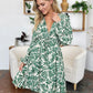 Double Take Full Size Printed Ruched Balloon Sleeve Dress