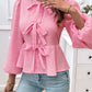 Tied Round Neck Long Sleeve Blouse