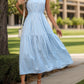 Striped Notched Sleeveless Midi Dress