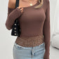 Single Shoulder Long Sleeve Lace T-Shirt