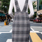 Perfee Pocketed Plaid Overall Dress