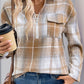 Perfee Plaid Collared Neck Half Zip Long Sleeve Top