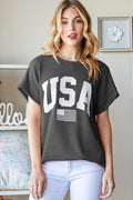 Heimish Full Size USA Graphic Short Sleeve Ribbed Top *
