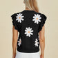 Double Take Full Size Ruffled Flower Round Neck Cap Sleeve Sweater
