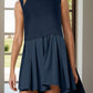Pleated Round Neck Sleeveless Mini Dress