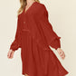 Double Take Full Size Texture Half Button Ruffle Trim Dress