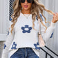Flower Round Neck Long Sleeve Sweater