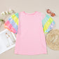 Sequin Round Neck Short Sleeve Blouse