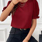 Round Neck Flounce Sleeve Blouse