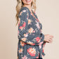 Super Lady Full Size Babydoll Floral Long Sleeve Blouse