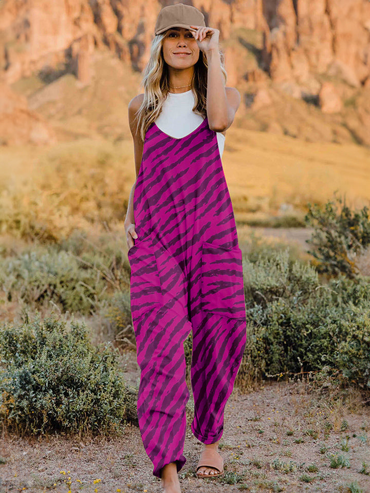 Double Take Full Size Printed V-Neck Sleeveless Jumpsuit *