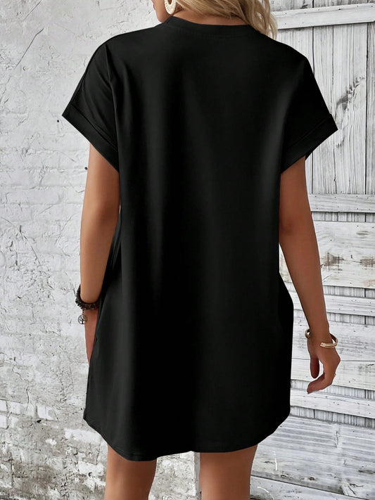 Full Size Round Neck Short Sleeve Mini Dress