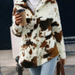 Cow Print Collared Neck Button Up Fuzzy Jacket