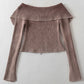 Double Take Ribbed Off-Shoulder Zip Up Long Sleeve Cardigan
