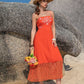 Embroidered Square Neck Midi Cami Dress