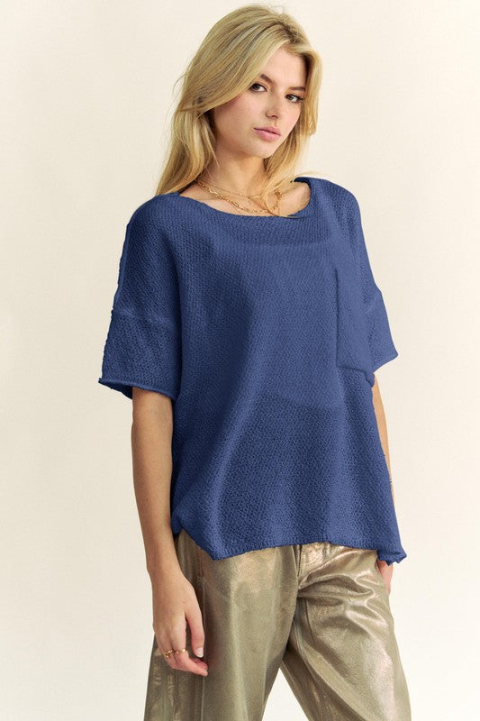 Davi & Dani High-Low Round Neck Knit Top *