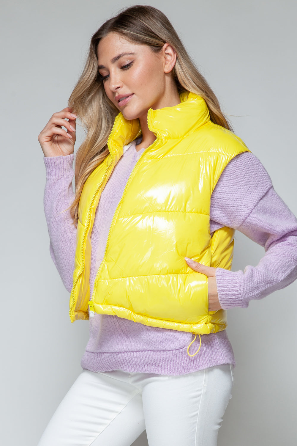 Snobbish Zip Up Turtleneck Shiny Quilted Vest *